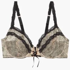 Savage X Fenty by Rhianna Black Nude Sheer Sparkle Lace Bra Size 42D NEW